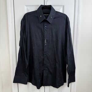 BOGOSSE‎ Mens 100% Cotton Paisley Jacquard Dress Shirt Size 5 XL Navy Blue